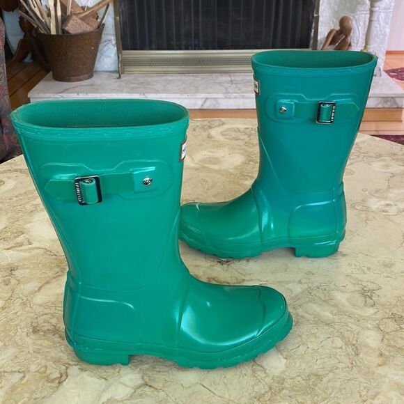 Hunter Short Glossy Waterproof Rain Boots Teal - Picture 5 of 13